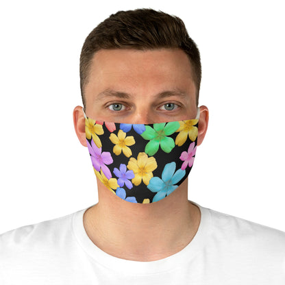 Floral Rainbow Face Mask — Colorful Plumeria Pattern on Black