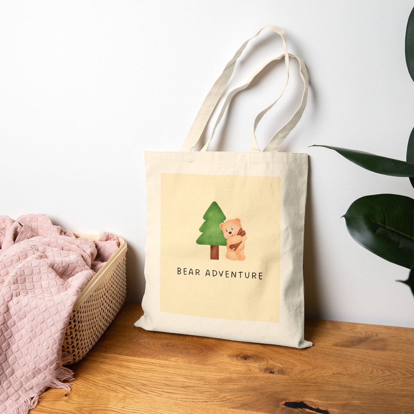 Bear Adventure Canvas Tote — Cute Bear & Tree Eco Shopper Bag