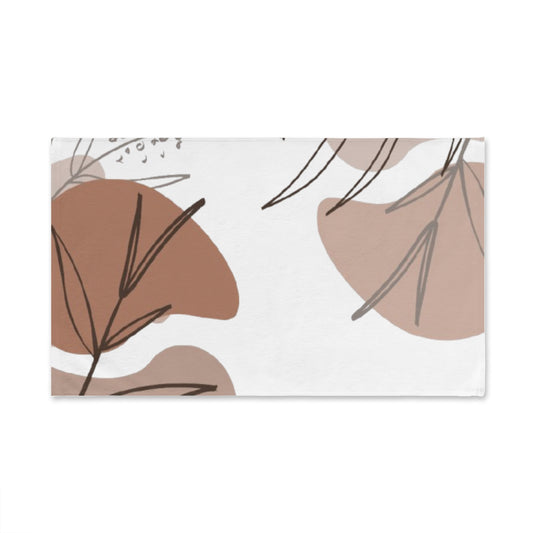 Abstract Neutral Leaf Hand Towel — Earth Tone Botanical Bathroom Décor