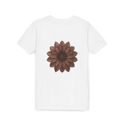 Youth Tee — Chocolate Brown Floral Dahlia Graphic
