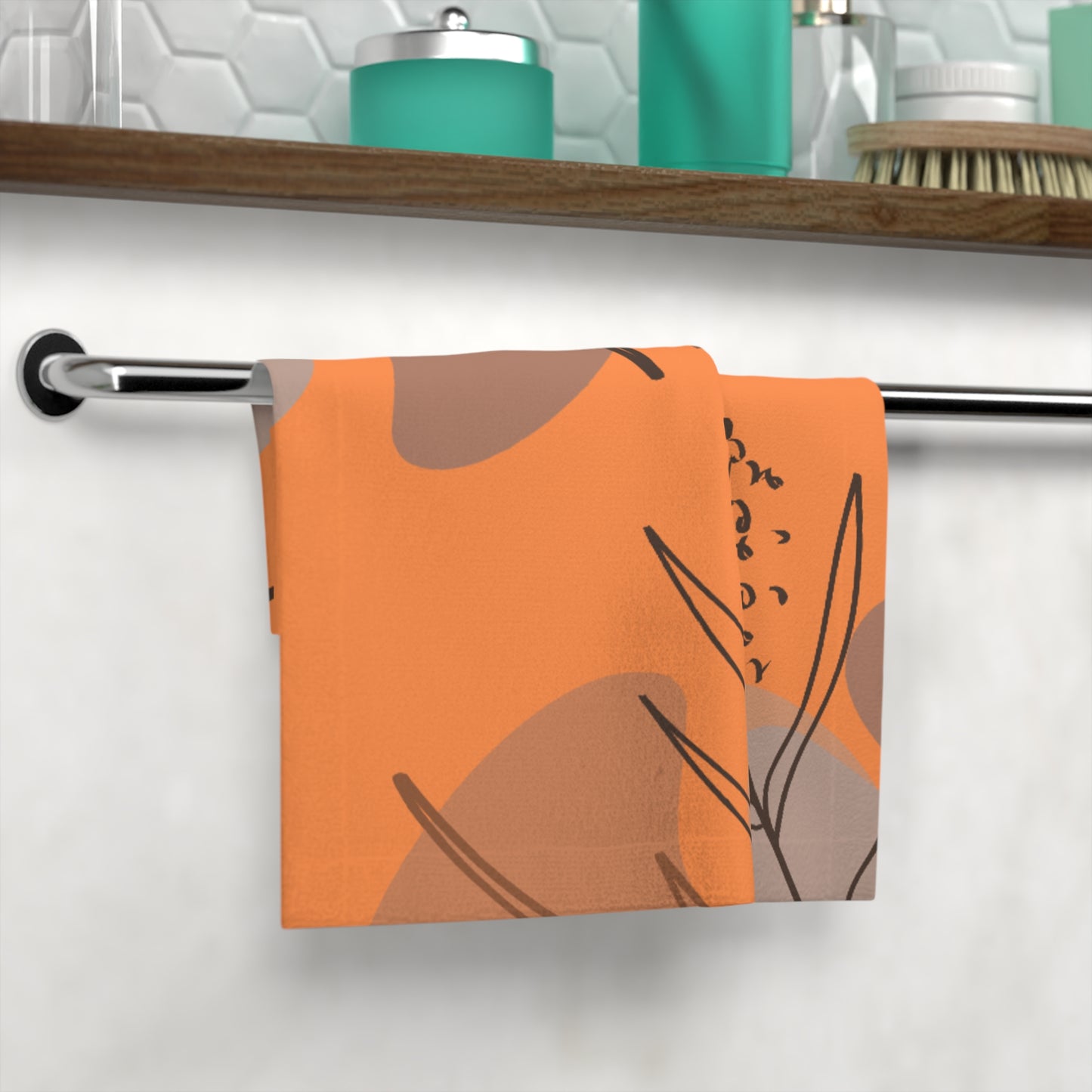 Botanical Orange Face Towel — Abstract Leaf Print