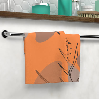 Botanical Orange Face Towel — Abstract Leaf Print
