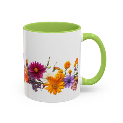 Floral Border Accent Coffee Mug — Colorful Daisy Bouquet 11/15oz