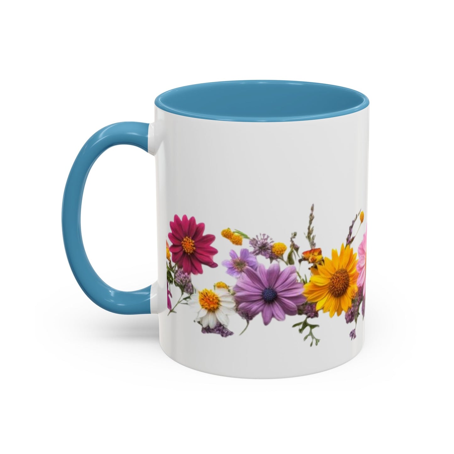 Floral Border Accent Coffee Mug — Colorful Daisy Bouquet 11/15oz