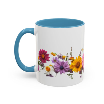 Floral Border Accent Coffee Mug — Colorful Daisy Bouquet 11/15oz