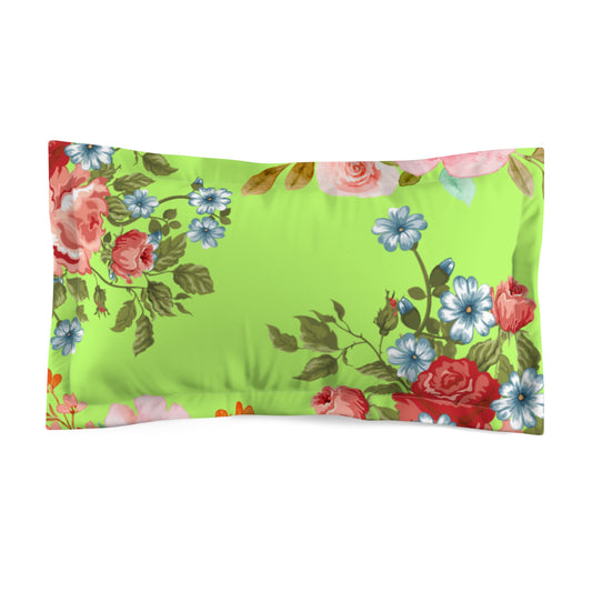 Floral Vintage Roses Pillow Sham — Green Botanical Decorative Pillowcase
