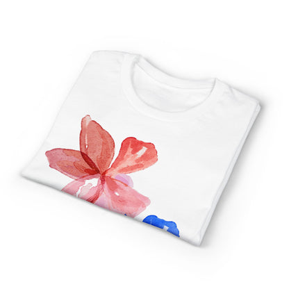 Floral Watercolor Tee — Pink & Blue Petal Graphic T-Shirt