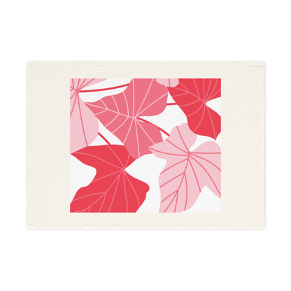 Pink Red Tropical Leaf Cotton Tea Towel — Floral Kitchen Towel, Modern Botanical Home Décor