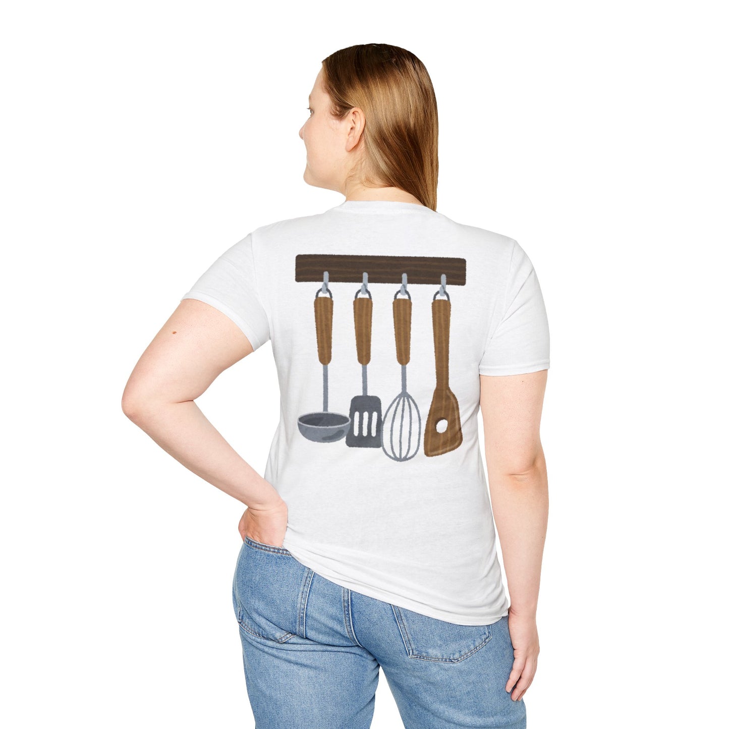 Kitchen Utensils Hanging Back Print T‑Shirt — Chef Cooking Tools Shirt