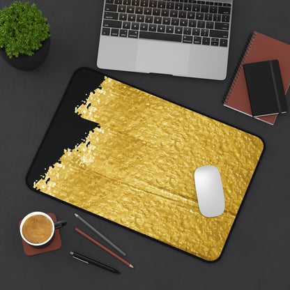 Gold Brush Stroke Desk Mat — Elegant Black & Metallic Mouse Pad for Office or Home