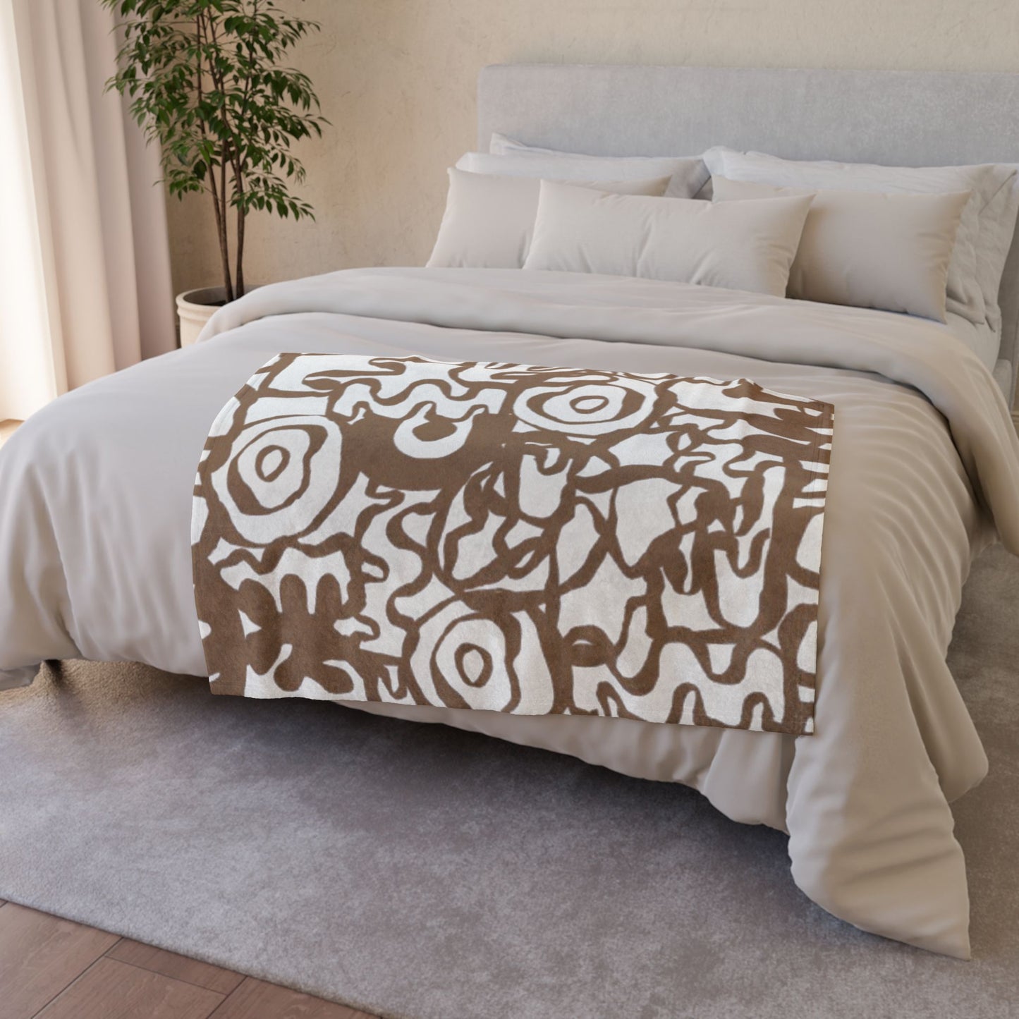Abstract Brown Doodle Fleece Blanket