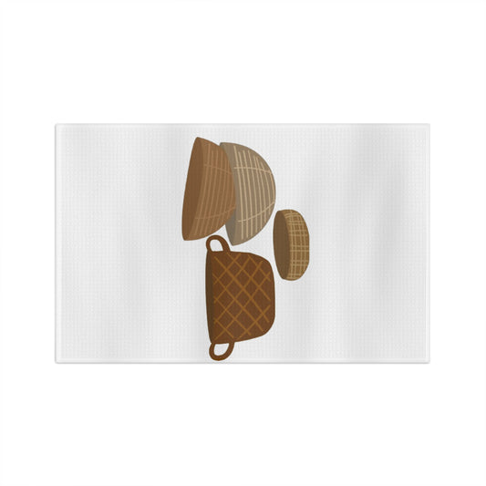Kitchen Tea Towel — Rustic Woven Bowls Illustration