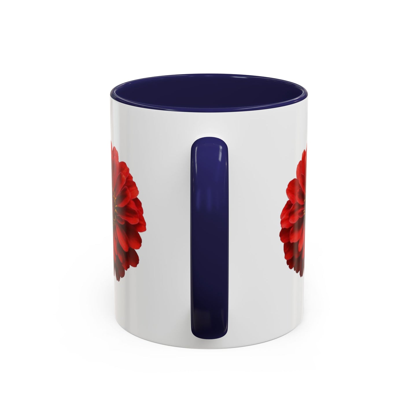 Red Zinnia Accent Coffee Mug — Floral Ceramic Tea Cup (11/15 oz)