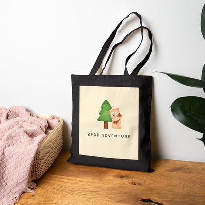 Bear Adventure Canvas Tote — Cute Bear & Tree Eco Shopper Bag