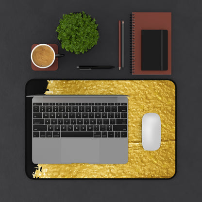 Gold Brush Stroke Desk Mat — Elegant Black & Metallic Mouse Pad for Office or Home