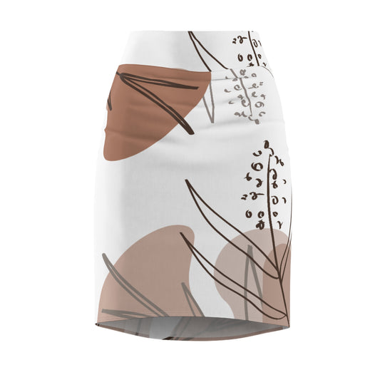 Abstract Neutral Floral Pencil Skirt