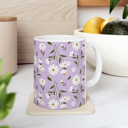 Daisy Floral Ceramic Mug – Lavender Ditsy Flower Coffee Cup (11oz & 15oz)