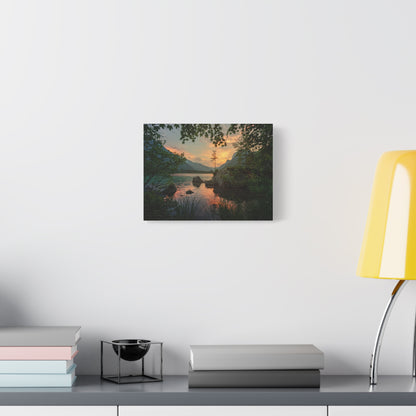 Mountain Lake Sunset Canvas Wall Art — Tranquil Nature Landscape Print