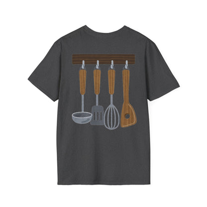 Kitchen Utensils Hanging Back Print T‑Shirt — Chef Cooking Tools Shirt