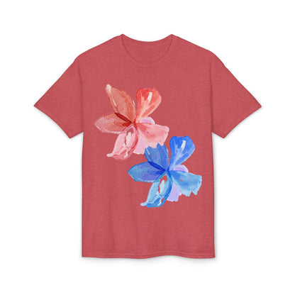 Floral Watercolor Tee — Pink & Blue Petal Graphic T-Shirt