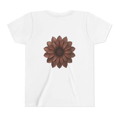 Youth Tee — Chocolate Brown Floral Dahlia Graphic