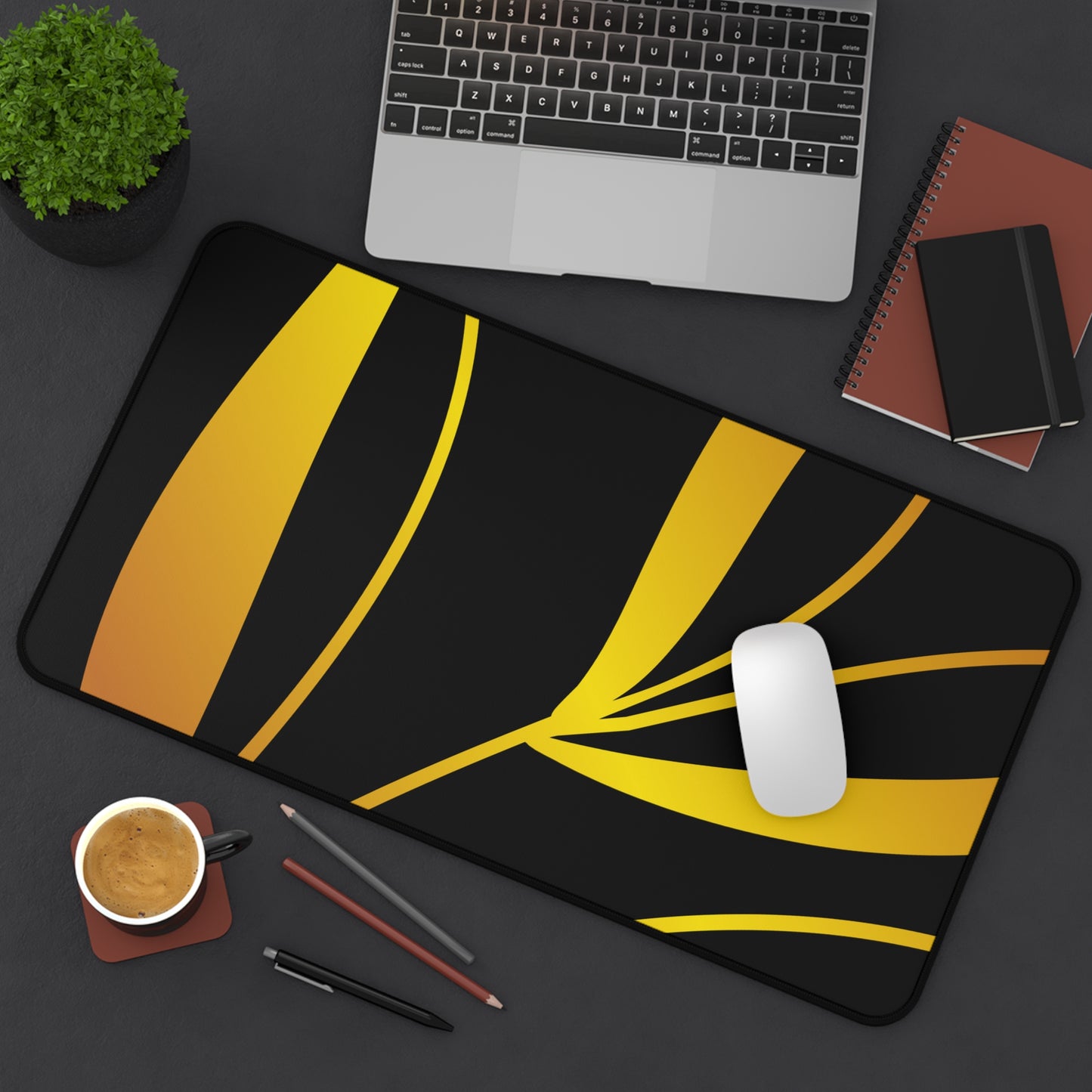 Golden Leaf Desk Mat — Elegant Black & Gold Office Desk Pad