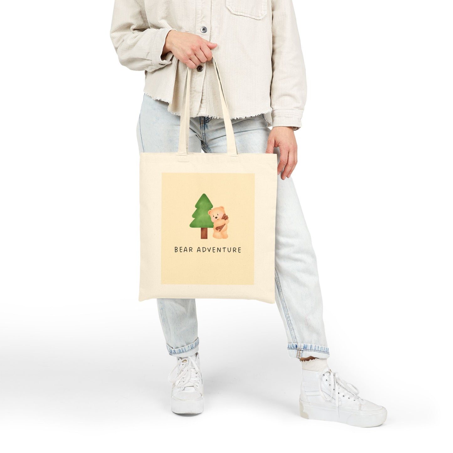 Bear Adventure Canvas Tote — Cute Bear & Tree Eco Shopper Bag
