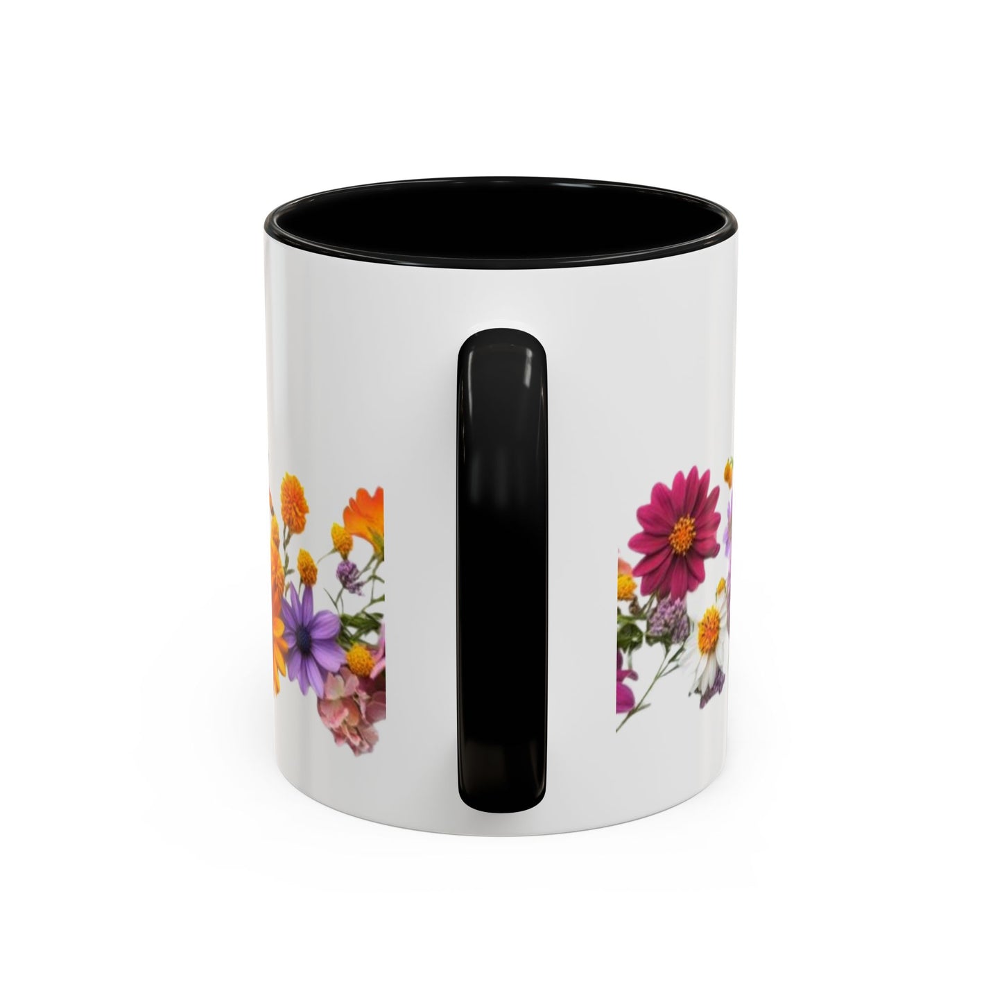 Floral Border Accent Coffee Mug — Colorful Daisy Bouquet 11/15oz