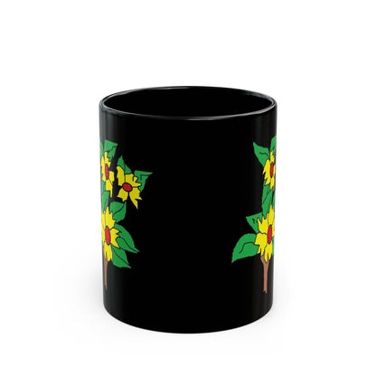 Sunflower Branch Black Mug — Floral Coffee Cup (11oz & 15oz)