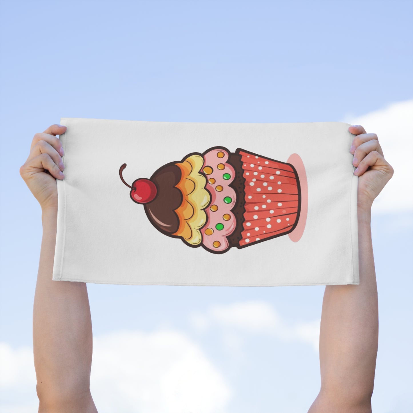 Cupcake Rally Towel — Cute Cherry Cupcake 11x18 Cotton Hand Towel