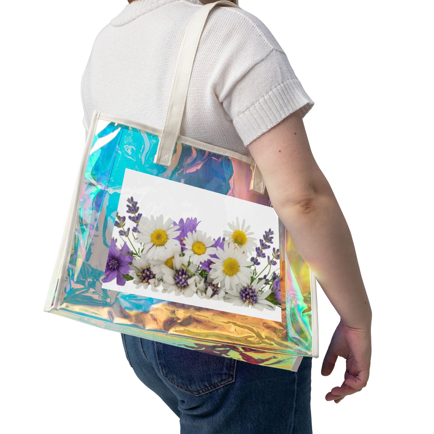 Holographic Beach Tote Bag — Iridescent Clear Pool Bag for Summer & Vacations