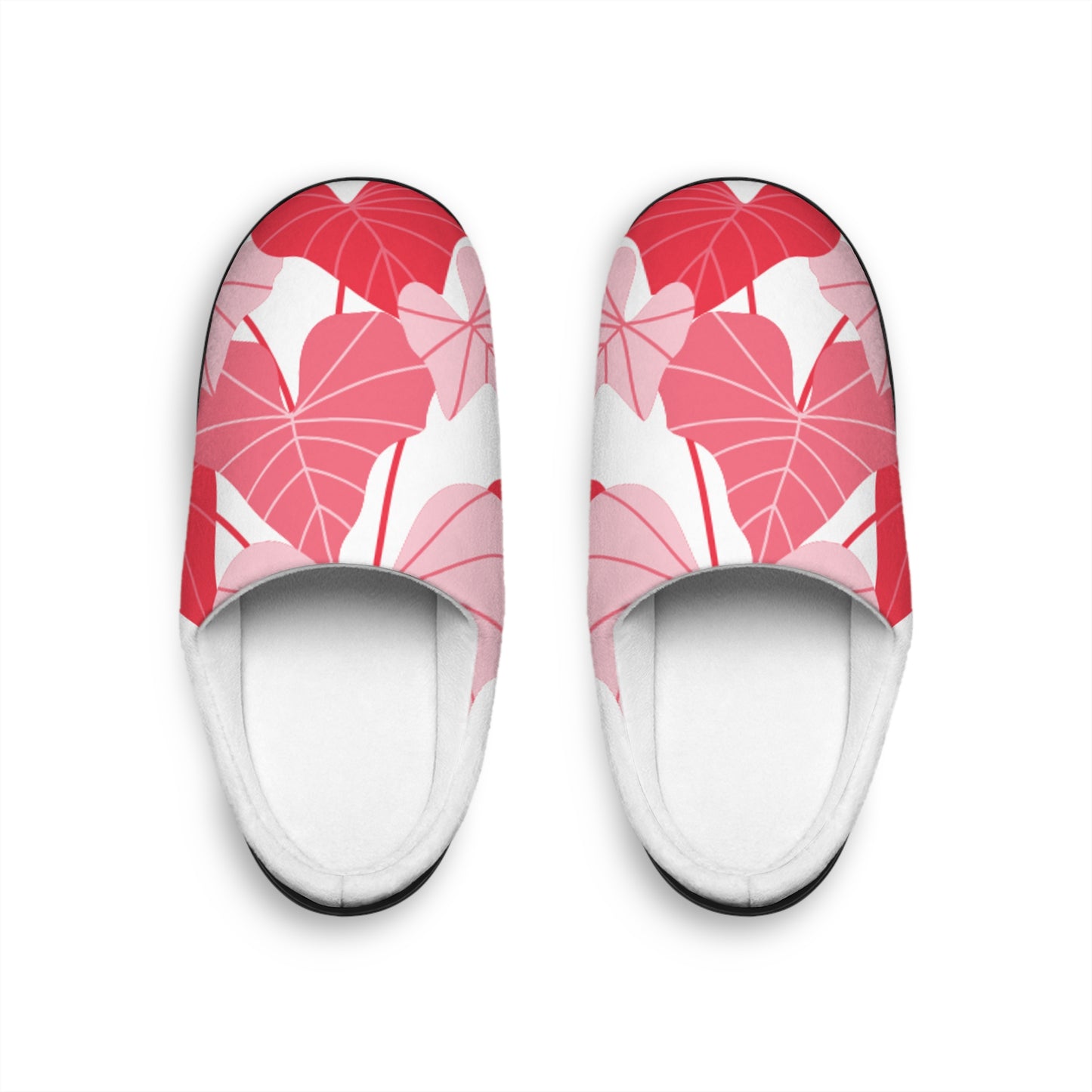 Pink Tropical Leaf Women's Indoor Slippers — Cozy Floral House Shoes