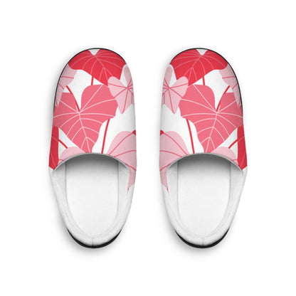 Pink Tropical Leaf Women's Indoor Slippers — Cozy Floral House Shoes