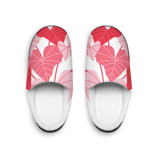 Pink Tropical Leaf Women's Indoor Slippers — Cozy Floral House Shoes
