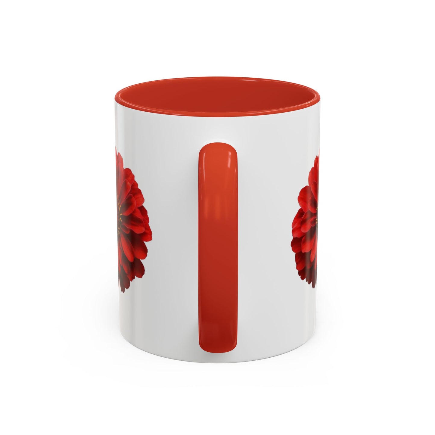 Red Zinnia Accent Coffee Mug — Floral Ceramic Tea Cup (11/15 oz)