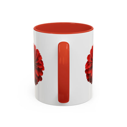 Red Zinnia Accent Coffee Mug — Floral Ceramic Tea Cup (11/15 oz)