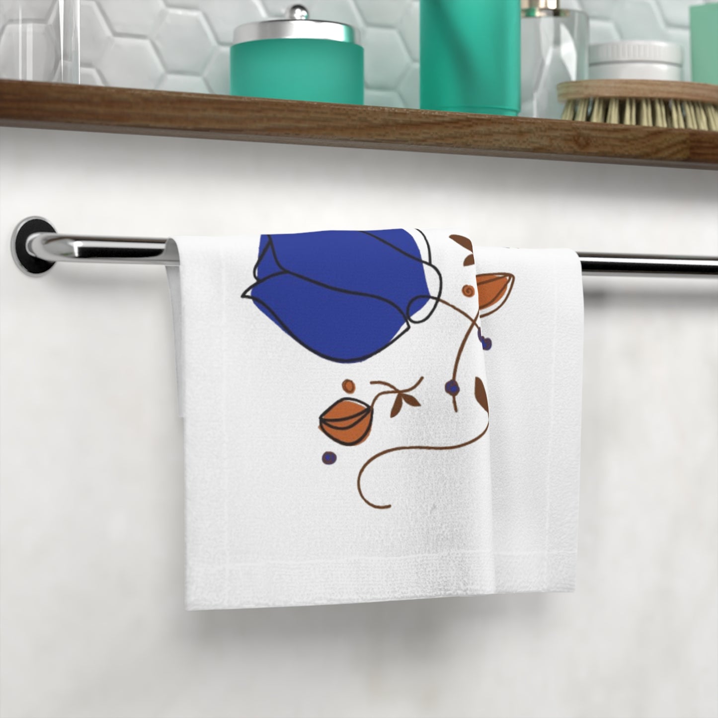 Blue Floral Face Towel — Decorative Rose Pattern Hand Towel