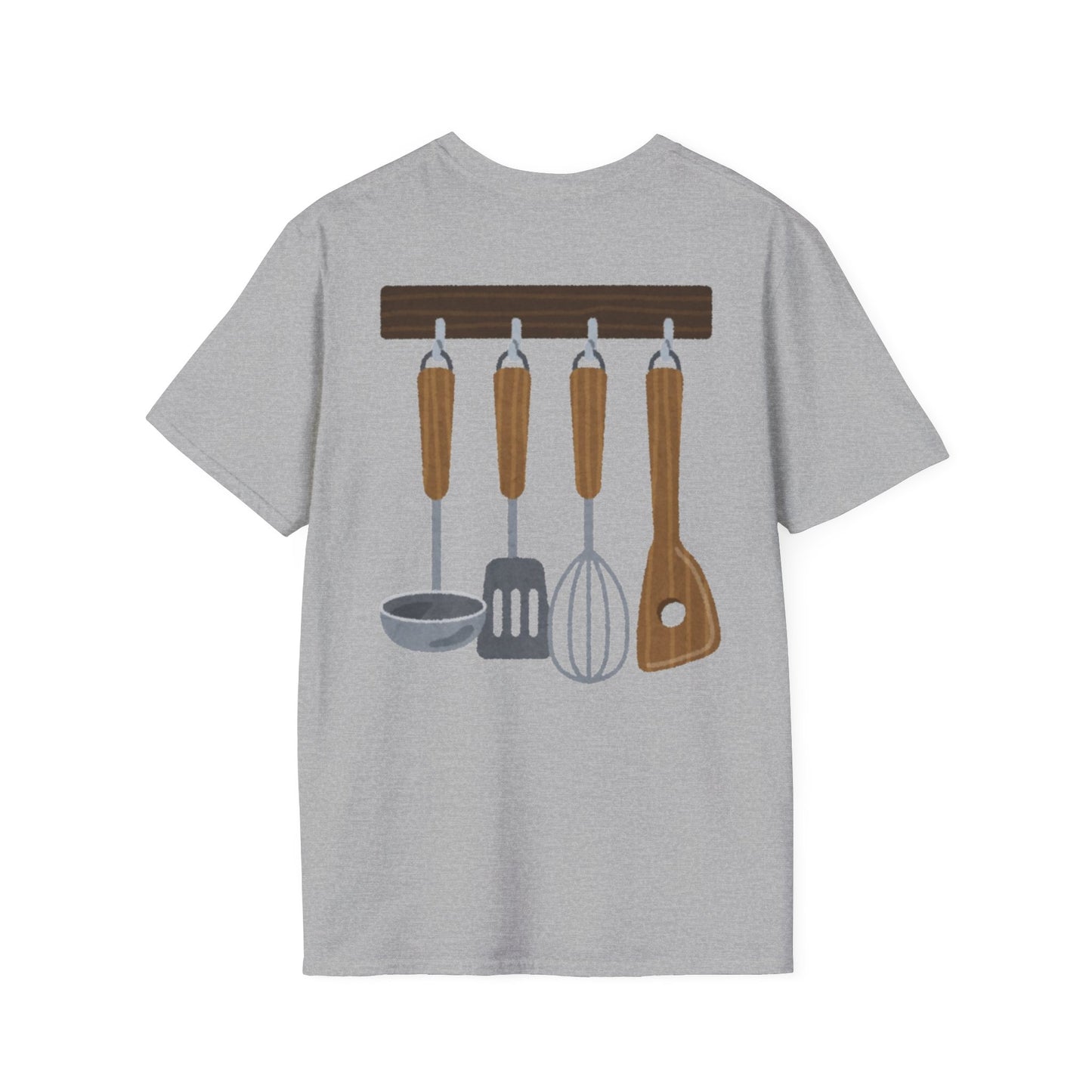 Kitchen Utensils Hanging Back Print T‑Shirt — Chef Cooking Tools Shirt