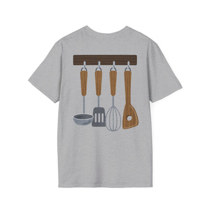 Kitchen Utensils Hanging Back Print T‑Shirt — Chef Cooking Tools Shirt