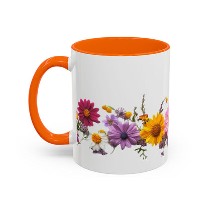Floral Border Accent Coffee Mug — Colorful Daisy Bouquet 11/15oz