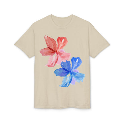 Floral Watercolor Tee — Pink & Blue Petal Graphic T-Shirt