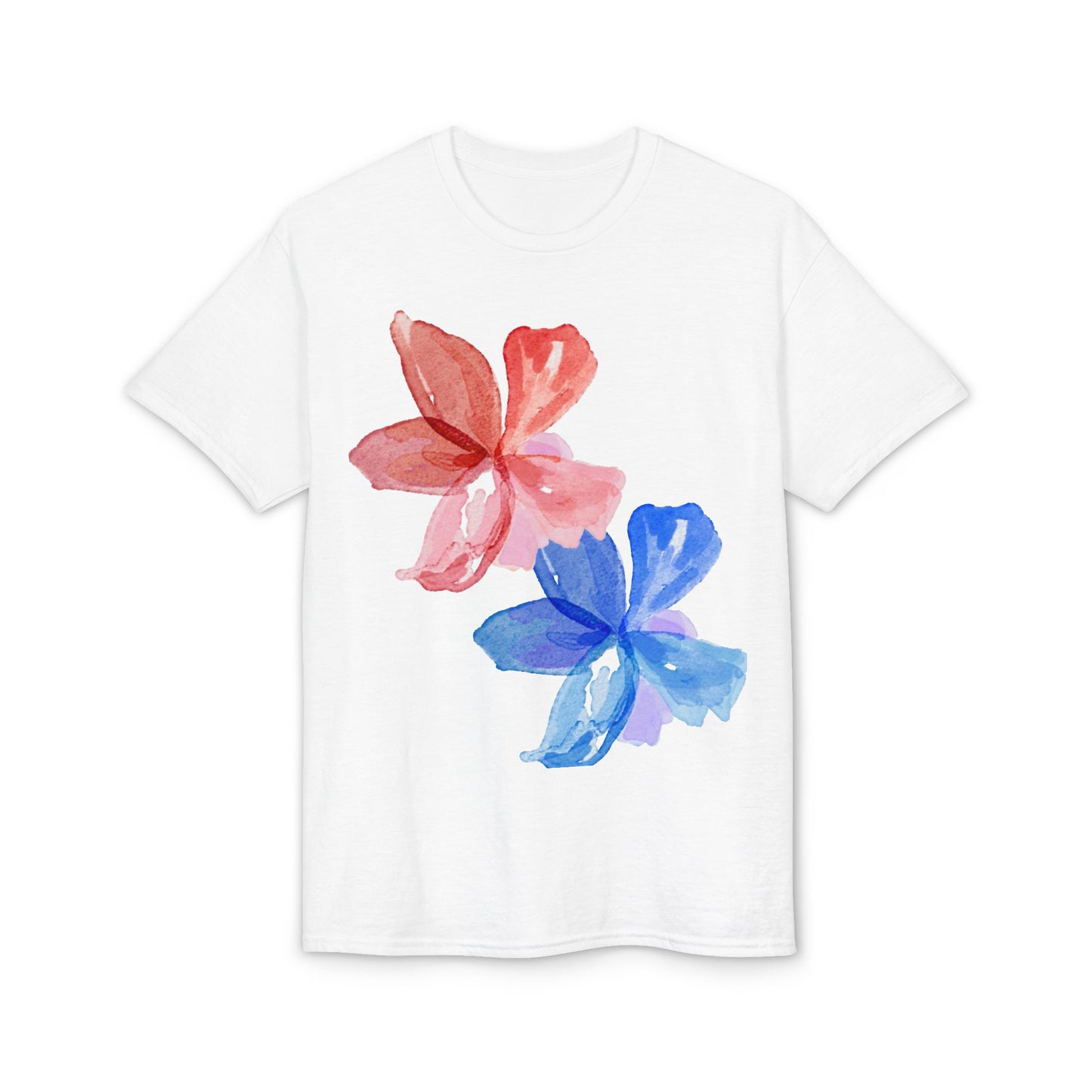 Floral Watercolor Tee — Pink & Blue Petal Graphic T-Shirt