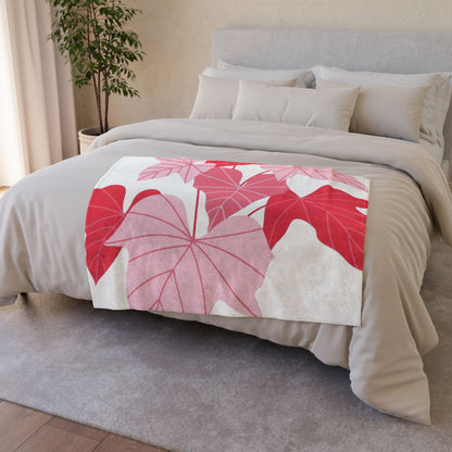 Pink & Red Leaf Throw Blanket — Floral Botanical Polyester Blanket