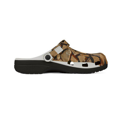 Woodpile Clog Shoes — Cozy Cabin Log Print EVA Foam Clogs