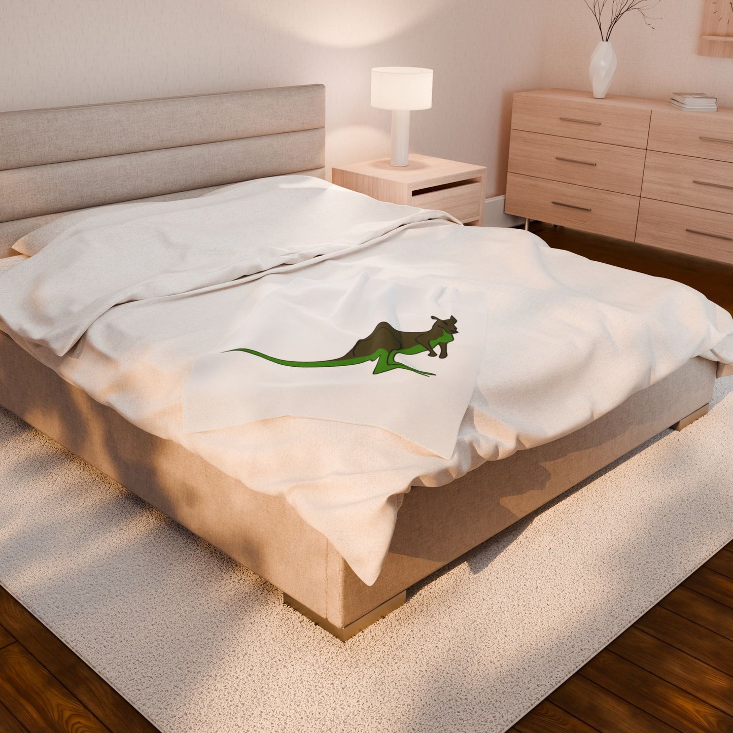 Kangaroo Graphic Velveteen Plush Blanket – Cute Green Marsupial Throw for Kids & Animal Lovers