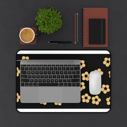 Floral Noir Desk Mat — Minimal Black & Gold Flower Mouse Pad