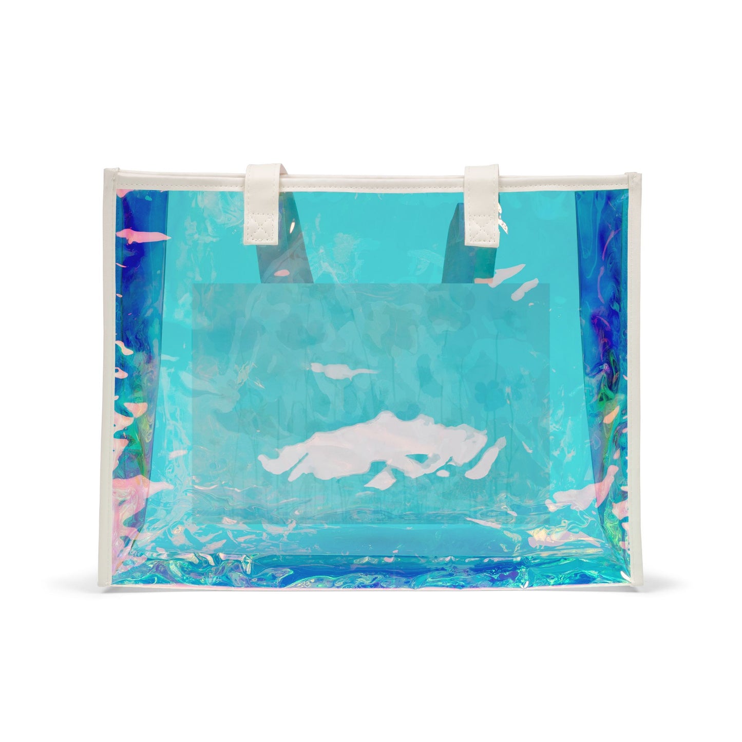 Holographic Beach Tote Bag — Iridescent Clear Seaside Shopper