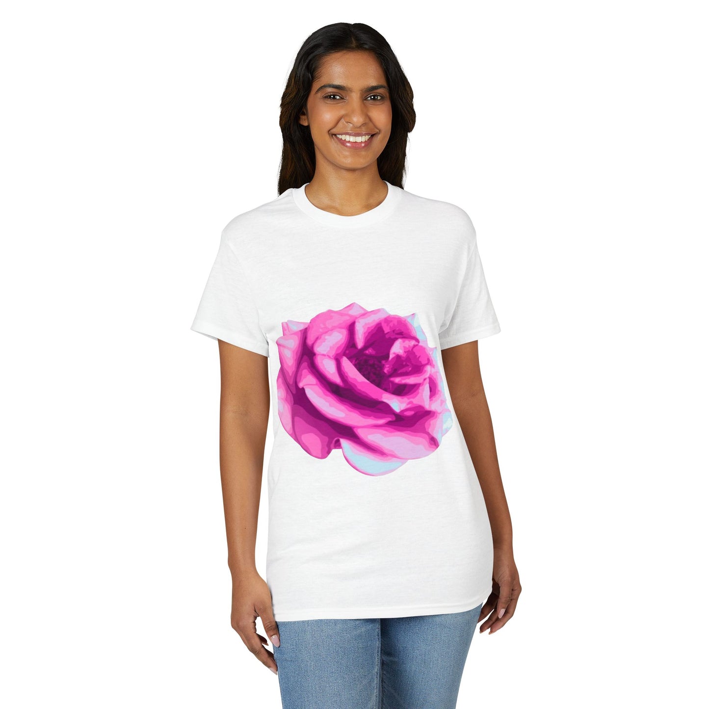 Pink Rose Graphic T-Shirt — Vibrant Floral Tee for Women & Men