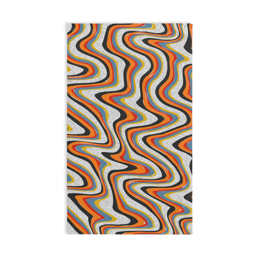 Hand Towel — Retro Wavy Orange Stripe Pattern