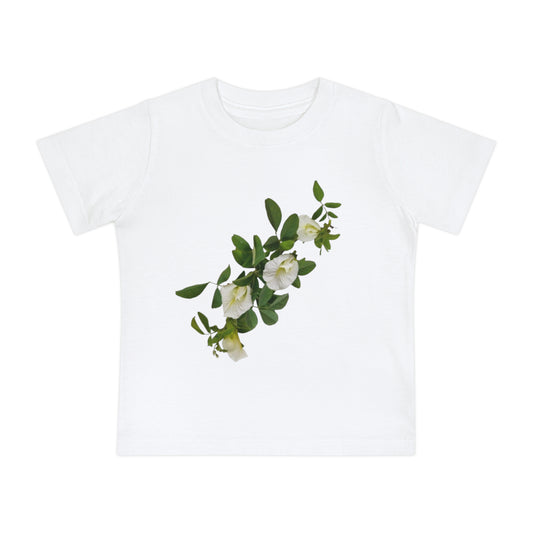 Baby Tee with White Gardenia Floral Print — Soft Infant Short Sleeve Shirt